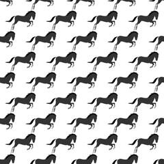Horse pony stallion seamless pattern color farm equestrian animal characters vector illustration.
