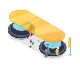Transport passenger platform isometric 3D icon. Public transportation concept, modern town waiting station, urban and countryside traffic stop vector illustration.