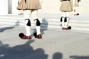 Tsolias or known as Evzones is Greeces historic presidential guard Syntagma.Tsarouhi is a type of shoe, which is typically known as part of the traditional uniform by the Greek guards