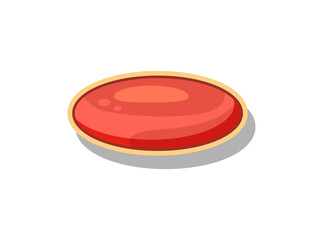 Glossy red button for computer game menu interface. Bright user design element, app graphical navigation object isolated vector illustration.