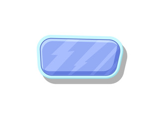 Shiny blue button for computer game menu interface. Bright user design element, app graphical navigation object isolated vector illustration.