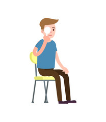 Patient closing one eye with hand and testing vision. Medical treatment and healthcare, clinical analysis, medical examination vector illustration.