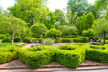 Springtime, formal garden landscape in park