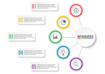 Infographics design vector and marketing icons can be used for workflow layout, diagram, annual report, web design. Business concept with 5 options, steps or processes.