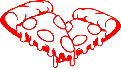 2 pizzen stücke käse tropfen stück salami pizza lecker essen hunger comic cartoon