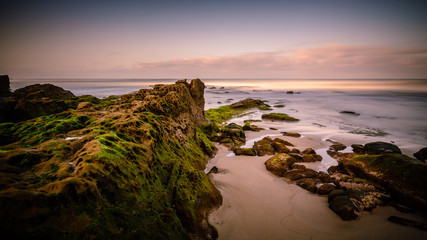 Long exposure of the rocky San Diego, California coastline