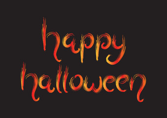 Hand Lettering Happy Halloween on Black Background.  Modern Calligraphy. Handwritten Inspirational motivational quote. 