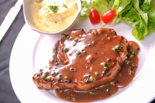 juicy beef steak in pepper sause