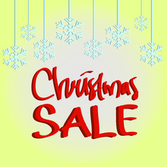 Handwriting of Christmas Sale on snowflakes background  