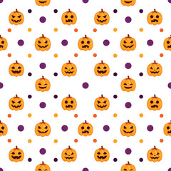 Fototapeta premium Seamless Halloween Pattern with orange pumpkins on white background