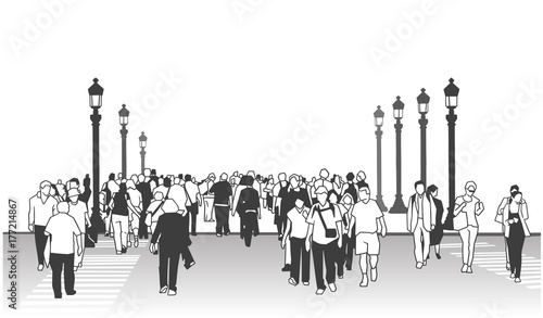 Illustration Of People Walking On The Street And Crossing Zebra In