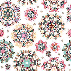 Floral seamless pattern with stylized snowflakes. Delicate pastel snowflake on white background.