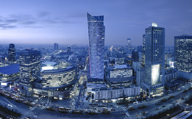 Fototapeta na wymiar Panoramic view of Warsaw downtown during the night