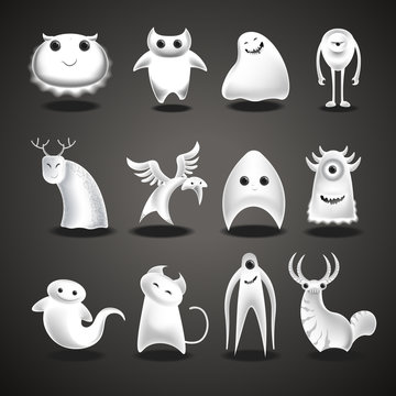 Ghosts and monsters cartoon funny evil Halloween charcter vector isolated icons