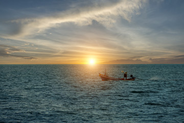 Small fishing boat in the sea.
