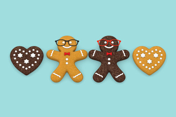 メガネをかけたジンジャーブレッドマン クッキー,　3Dイラスト