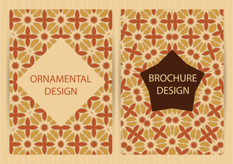 Cards with geometric, ethnic design. Bright colorful templates set. Vector backgrounds for restaurant menu, flyer, business card, brochure, banner, placard etc.