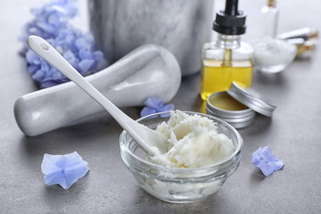 Natural ingredients for preparing deodorant on table