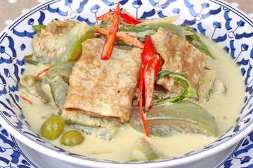 Green fermented flour curry  with  mixed herb.