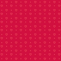 Pink outline vector flat hearts pattern on red background. Valentines day card