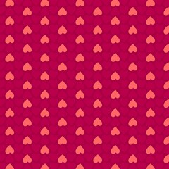 Pink and red vector flat hearts pattern on red background. Valentines day card