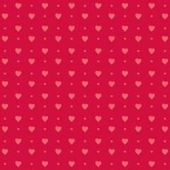 Pink vector flat hearts pattern on red background. Valentines day card