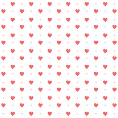 Red and pink vector flat hearts pattern isolated on white background. Valentines day card