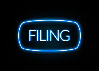 Filing  - colorful Neon Sign on brickwall