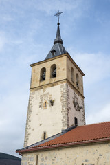 Bell tower of the San Andres Church, in Rascafria, Madrid, Spain. It was built in the XV century