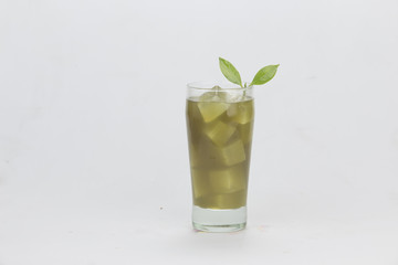Cool green tea in clear glass. Healthy drink