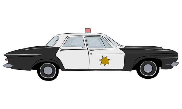 Classic police car. Vintage catroon car.