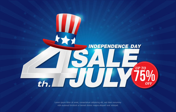 4th july happy independence day sale banner template design with american hat on blue back ground