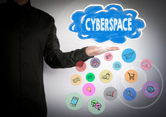 Cyberspace concept. Cloud and and icons. Business background.