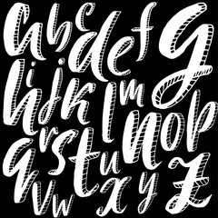 3d sketch font. Calligraphy lettering. Lowercase alphabet. Vector illustration.