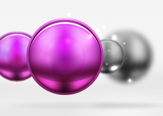 Tech blurred spheres and round circles with glossy and metallic surface
