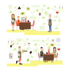 Vector set of coffee house people flat symbols, icons