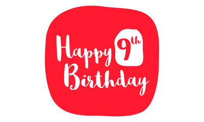Happy 9th Birthday Card (Brush Lettering Vector Design)
