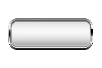 White rectangle button with bold chrome frame. 3d shiny icon