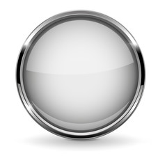 White round button with chrome frame