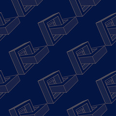 Golden geometric ornament on blue background. Seamless pattern