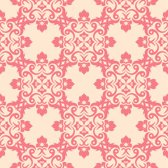 Red floral seamless pattern on beige background