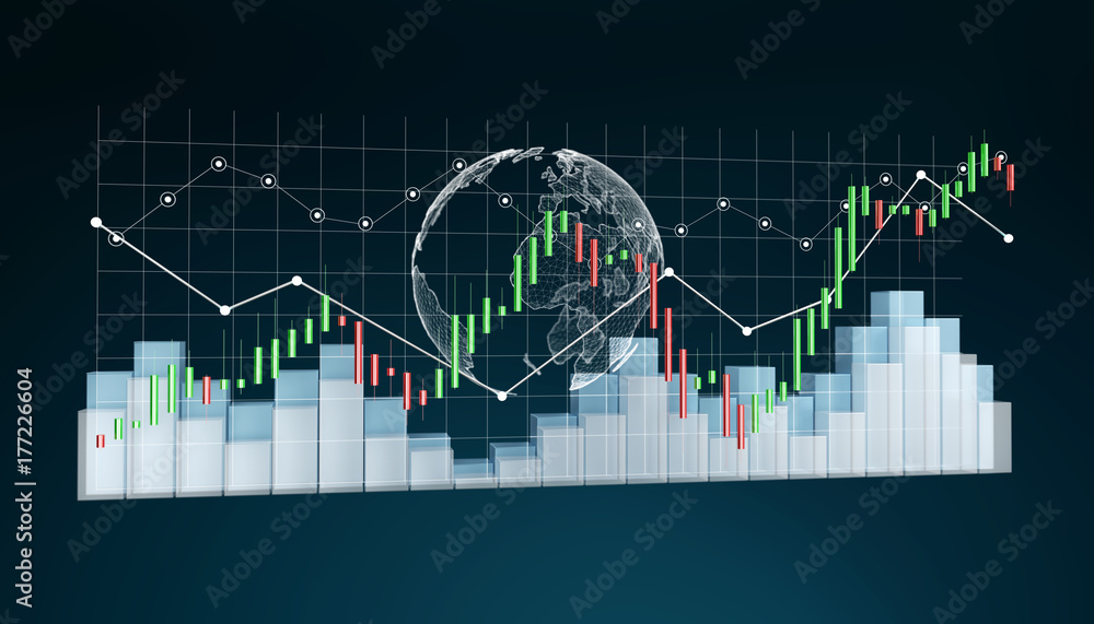 Aufkleber digital 3d rendered stock exchange stats and charts
