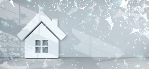 Smarthome icon in interior with connection 3D rendering