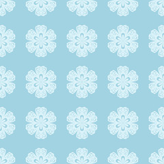 White floral seamless pattern on blue background
