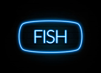 Fish  - colorful Neon Sign on brickwall