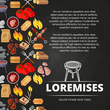Barbecue, burgers and equipment chalkboard poster design