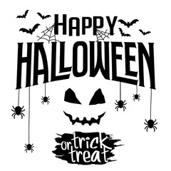 Happy Halloween text banner. Vector illustration with web, bat and spider. Trick or treat