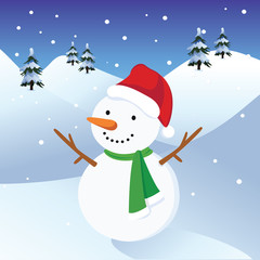 Snowman. Vector illustration of a snowman on winter background.