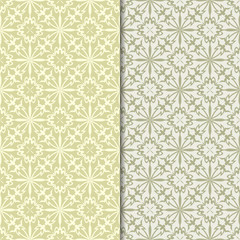 Olive green floral ornamental backgrounds. Set of seamless patterns