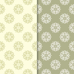 Olive green floral backgrounds. Set of seamless patterns
